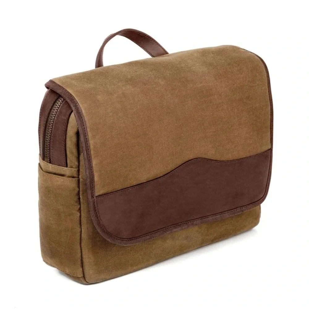 Mission Mercantile Campaign Waxed Canvas Messenger Bag Leather Briefcase